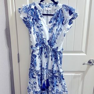 Gibson Latimer (Dillard’s) Blue and White Floral Dress S